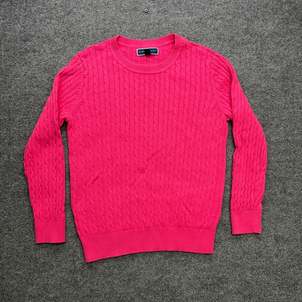Karen Scott Hot Pink Cable Knit Crew Neck Sweater‎ Womens Medium Long Sleeve